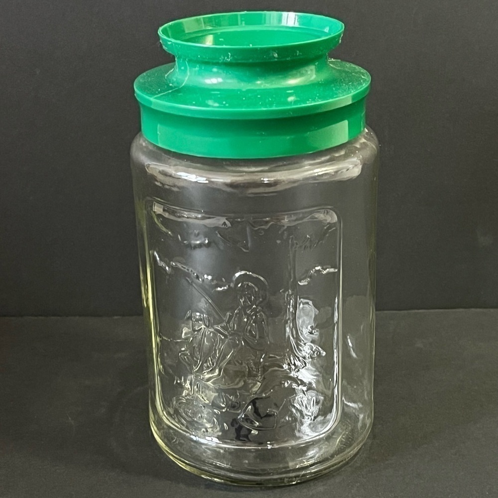 Anchor Hocking Vintage Tang Glass Canister Jar "Summer" Green Plastic Lid